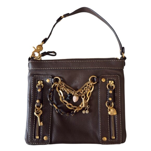 Juicy Couture Handbags - Juicy Couture Brown Leather Charm Wristlet Purse